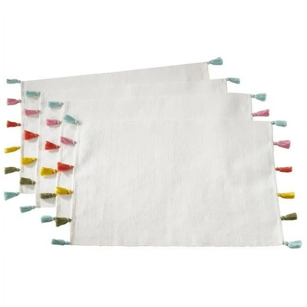 SARO LIFESTYLE Cantina Collection Colorburst Tassel Placemat Set 4 14